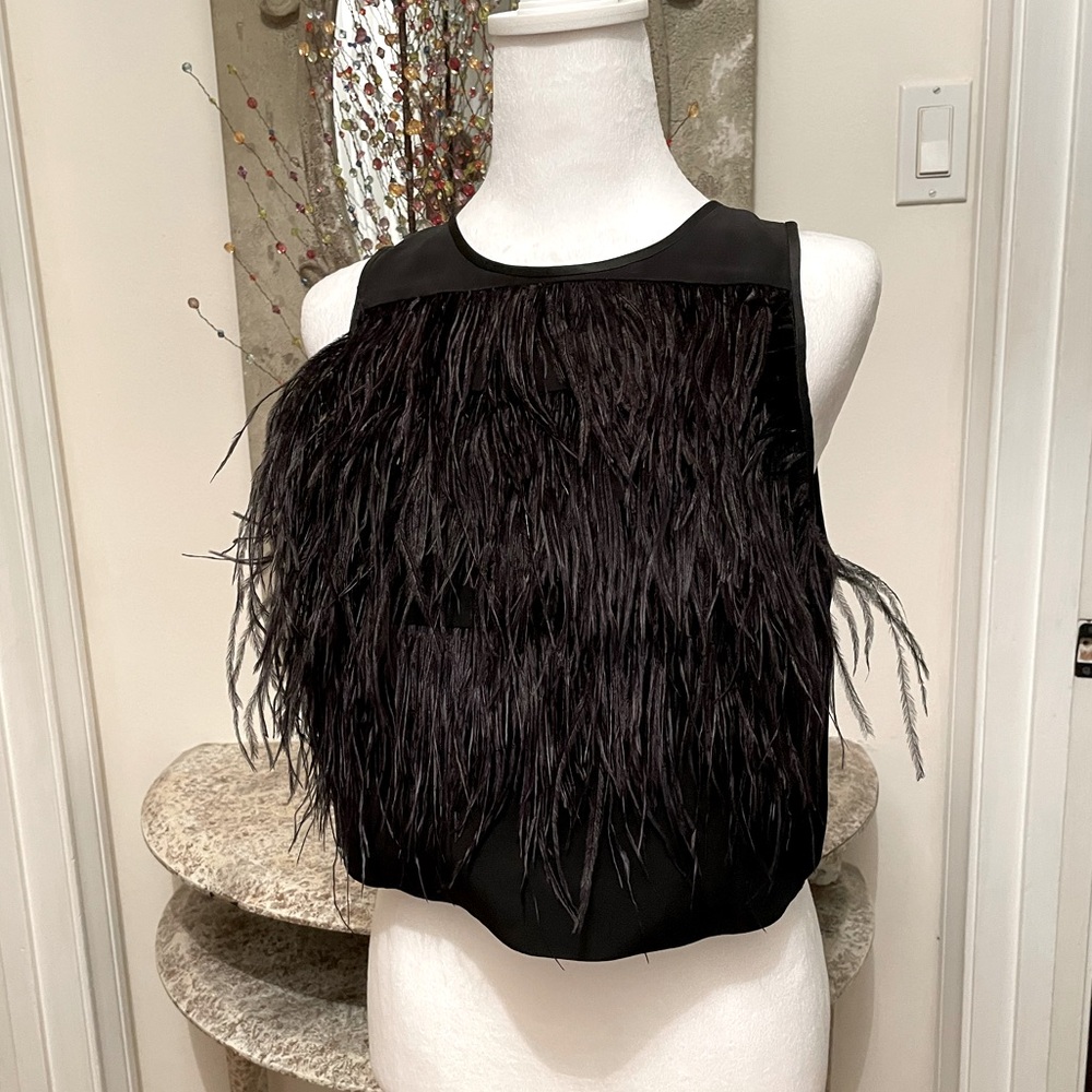 TIBI faux feather cropped top